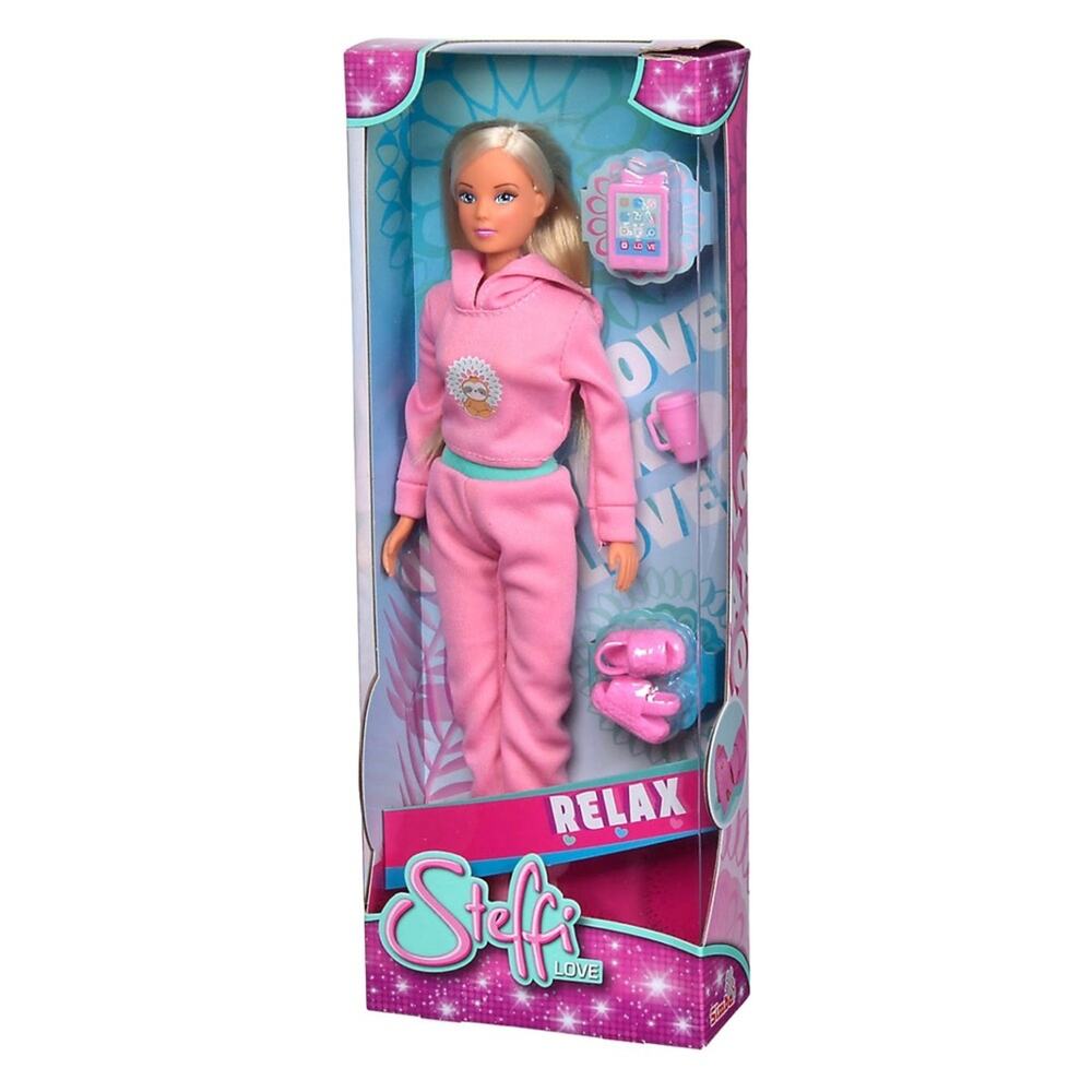 Steffi Love Relax Pop Blonde Doll Cozy Outfit Tablet Coffee Cup Play Set